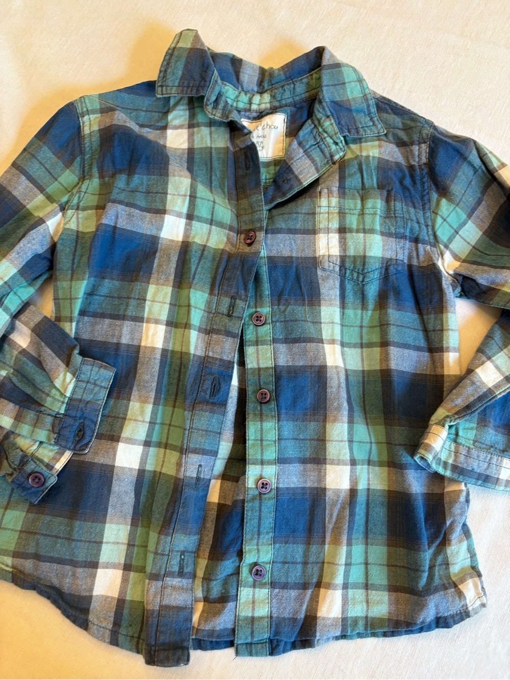 Boys' Green & Blue Plaid Button-Down Shirt